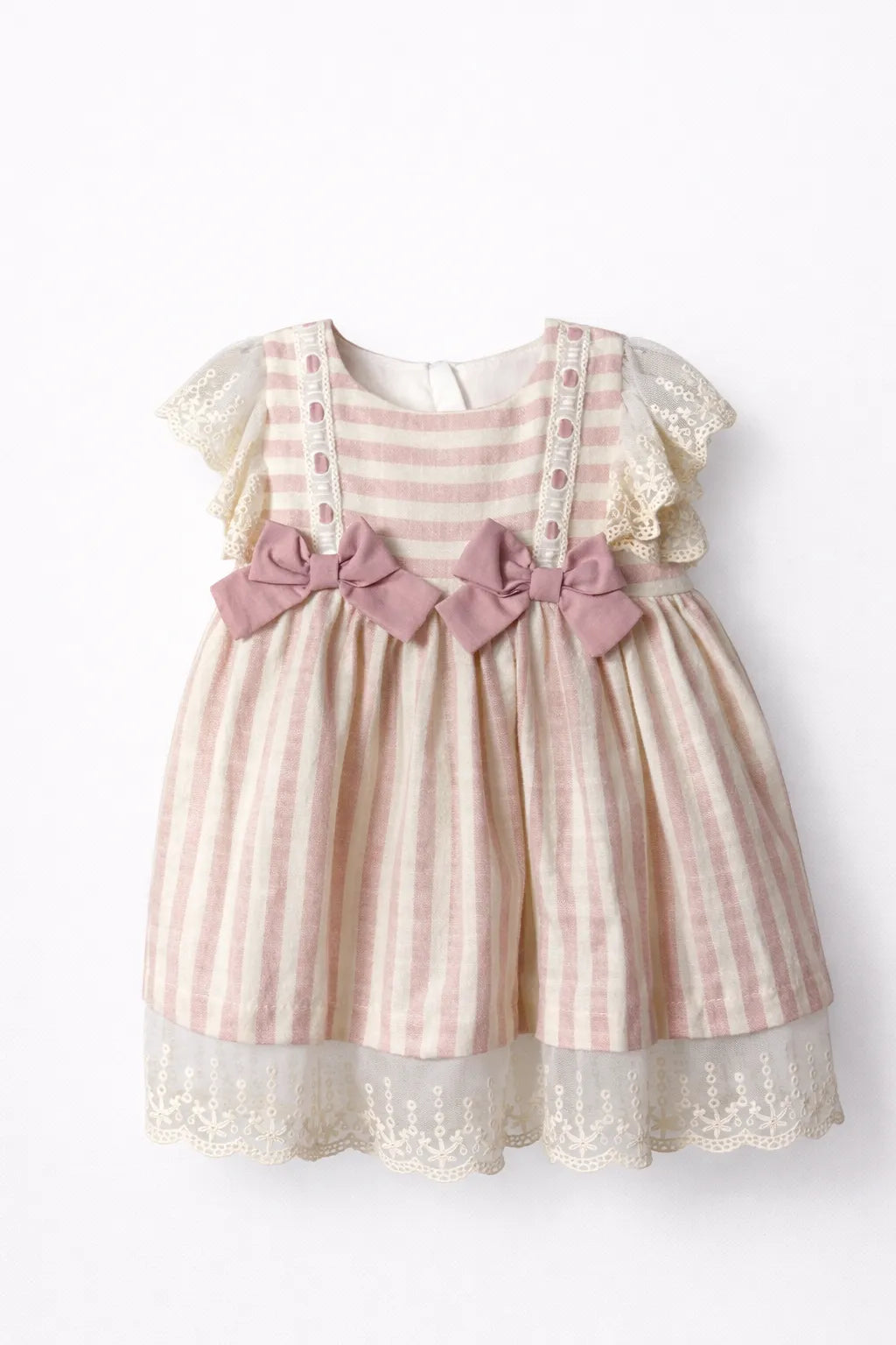 Baby Girl Striped Cotton Dress with Bow Details