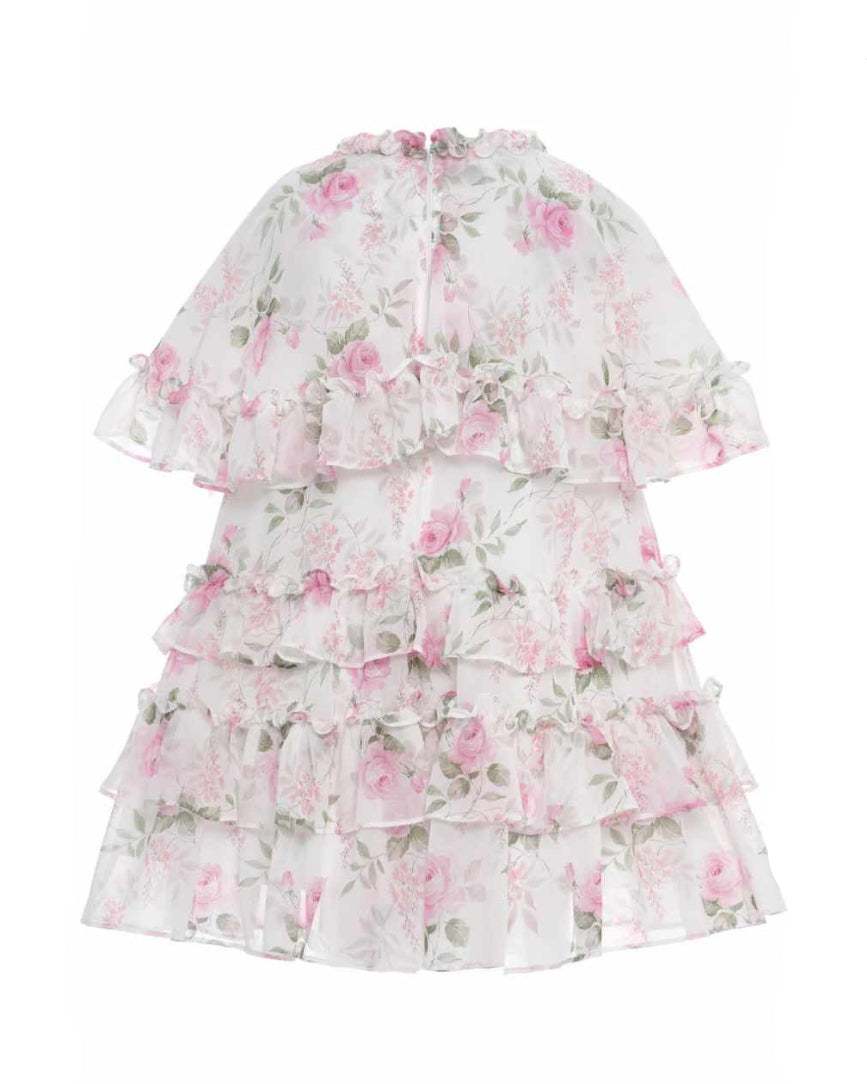 Floral tiered dress on a white background
